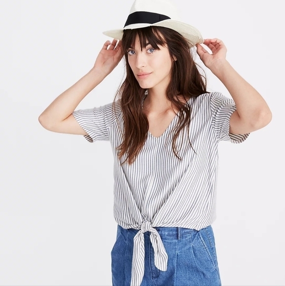 Madewell Novel Tie-Front Top in Stripe - Picture 1 of 7
